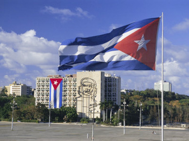 Cuban Flag Flying Outside the Ministerio Del Interior, Cuba, West Indies