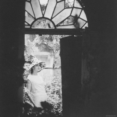 White Wool Dress with Taffeta Hat and Rose Design, by Cuban Designer, Ferreras