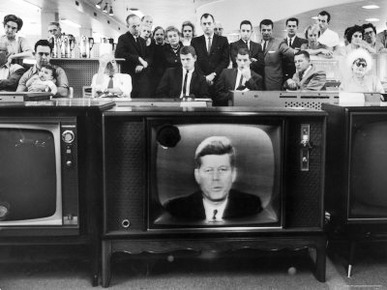 John F. Kennedy's TV Announcement of Cuban Blockade During the Missile Crisis in a Department Store