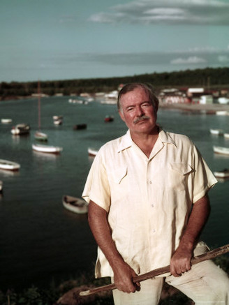 Author Ernest Hemingway at Cuban Fishing Village Like the One in Book The Old Man and the Sea