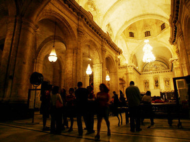 Cubans and Tourists Wait to Watch the Passion of Joan of Arco