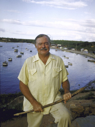 Ernest Hemingway at a Cuban Fishing Village Like the One Used in His Book The Old Man and the Sea