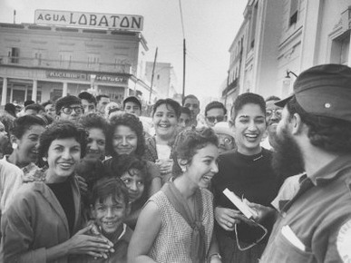 Happy Cubans Cheering for Fidel Castro after the Downfall of the Government