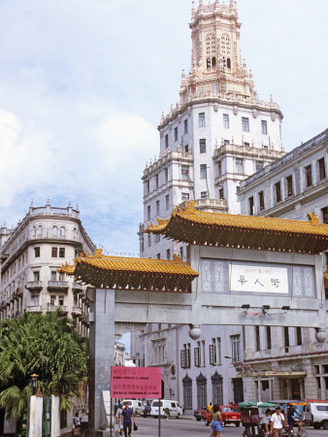 Gate to Barrio Chino with the Original Headquarters of the Compan'A Cubana De Telefonos